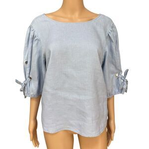 Neiman Marcus 100% linen v-back puff tie sleeves size S